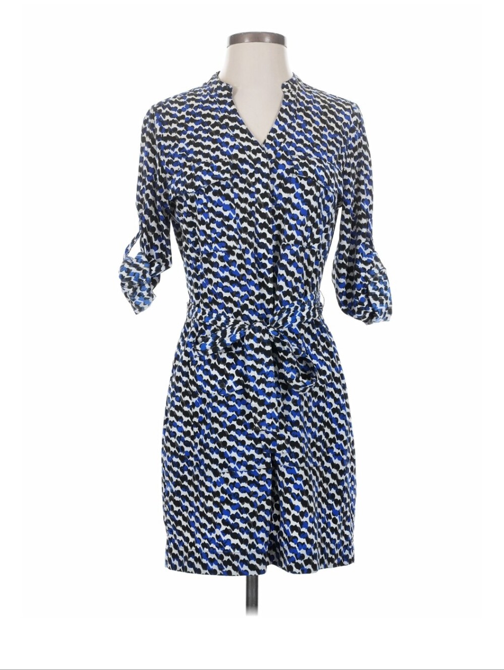 Express Blue, Black and White Printed Midi Shirt  Dress XS